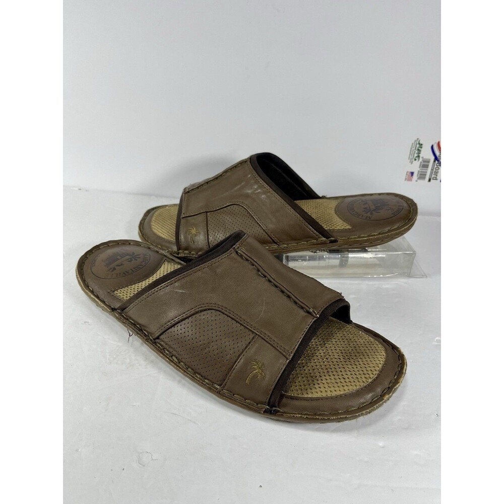 Margaritaville Men's Leather Slide Sandals - Brown, Size 11